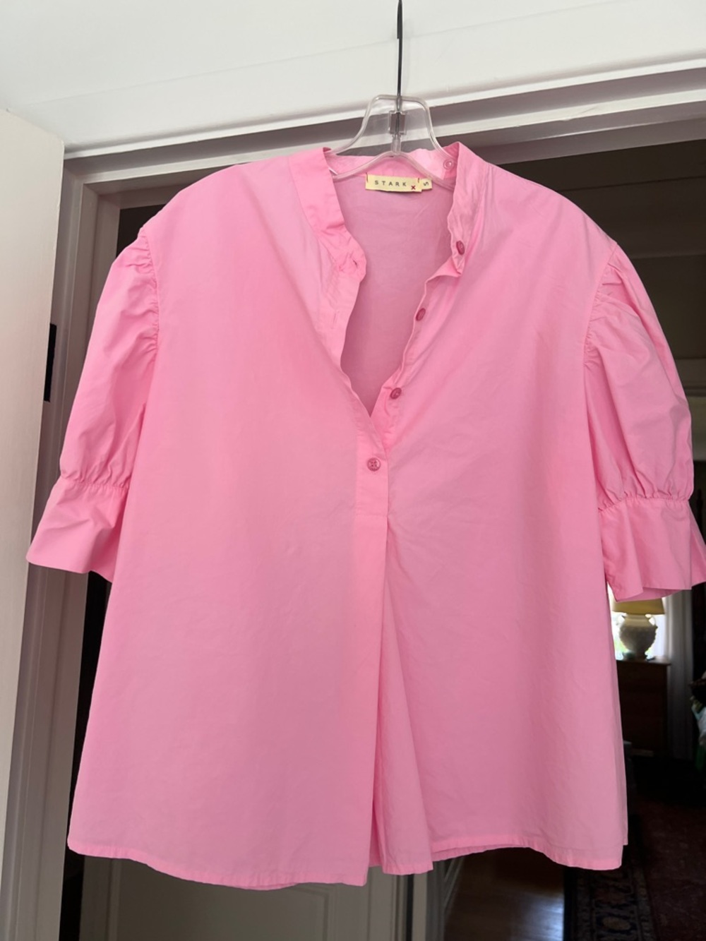 STARK X Pink Puff-Sleeve Cotton Poplin Blouse